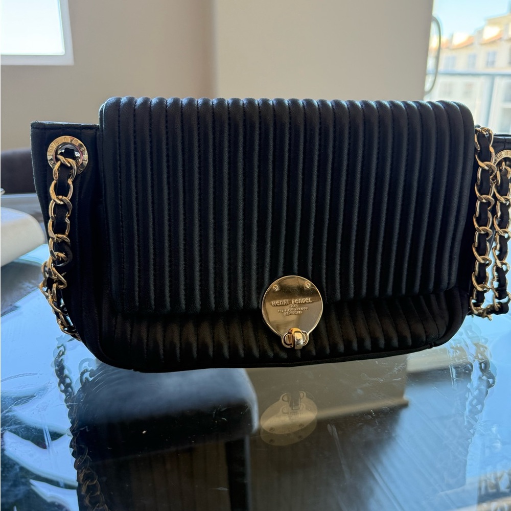 Black Quilted Shoulder Bag with Gold Chain by Henri Bendel